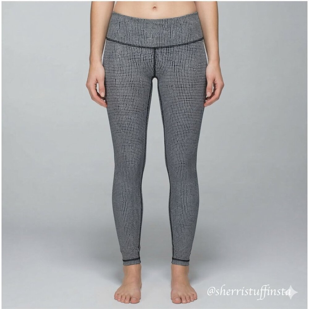 Like New Lululemon Wunder Under Mid Rise Pant Fall Net White Black Leggings 4